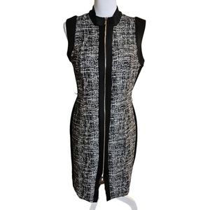 Black White Sheath Dress Size 10 Full Zip-Up Sleeveless Workwear Career Office